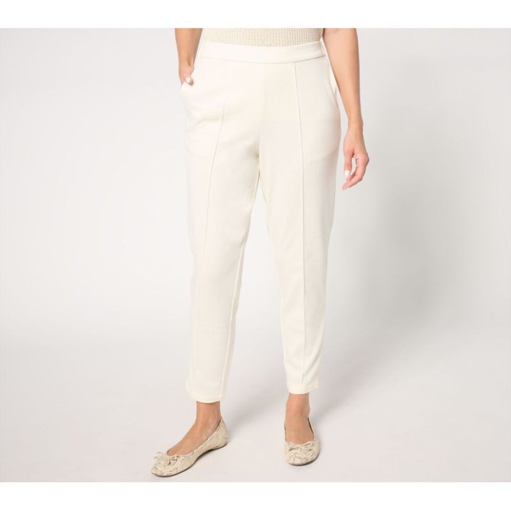 Studio Park Women's Petite Pants PM Knit Jacquard Pull-On Pant White A665845